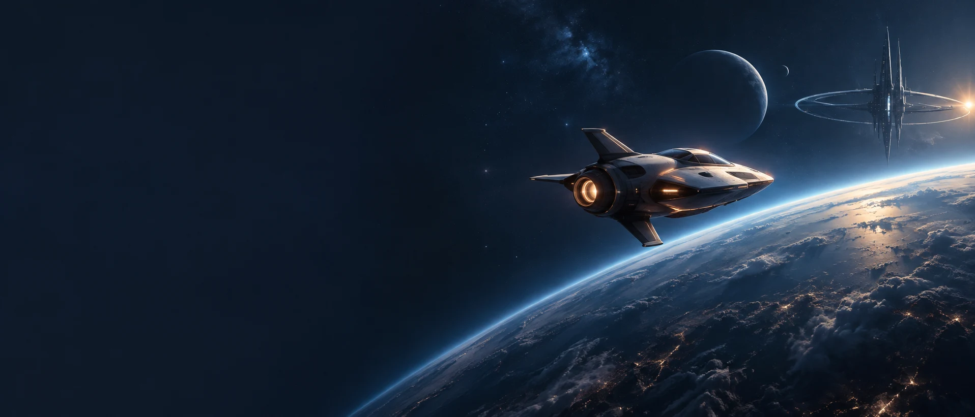 Illustration spatiale : vaisseau d’exploration au-dessus d’une planète